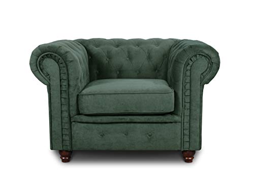 Sessel Chesterfield Asti - Couch, Couchgarnitur, Couchsessel, Loungesessel, Stühl, Holzfüße - Glamour Design (Grün (Capri 74)) von Sofnet