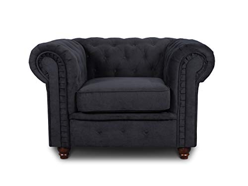 Sessel Chesterfield Asti - Couch, Couchgarnitur, Couchsessel, Loungesessel, Stühl, Holzfüße - Glamour Design (Schwarz (Capri 19)) von Sofnet
