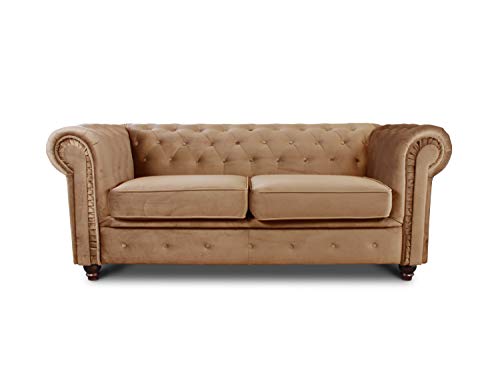 Sofa Chesterfield Asti 2-Sitzer, Couchgarnitur 2-er, Sofagarnitur, Couch mit Holzfüße, Polstersofa - Glamour Design, Velours (Beige (Velvet 28)) von Sofnet