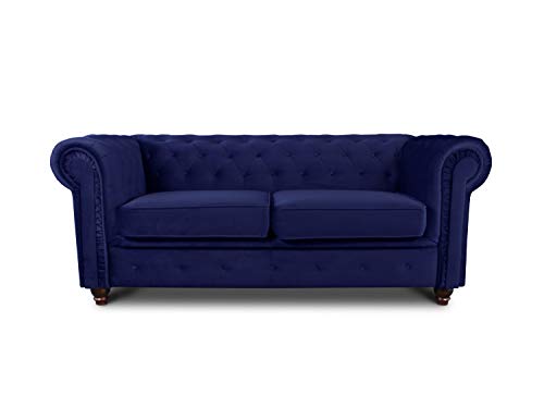 Sofa Chesterfield Asti 2-Sitzer, Couchgarnitur 2-er, Sofagarnitur, Couch mit Holzfüße, Polstersofa - Glamour Design, Velours (Dunkelblau (Velvet 86)) von Sofnet