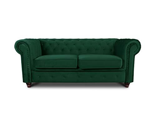 Sofa Chesterfield Asti 2-Sitzer, Couchgarnitur 2-er, Sofagarnitur, Couch mit Holzfüße, Polstersofa - Glamour Design, Velours (Dunkelgrün (Velvet 78)) von Sofnet