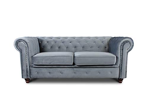 Sofa Chesterfield Asti 2-Sitzer, Couchgarnitur 2-er, Sofagarnitur, Couch mit Holzfüße, Polstersofa - Glamour Design, Velours (Grau (Velvet 10)) von Sofnet