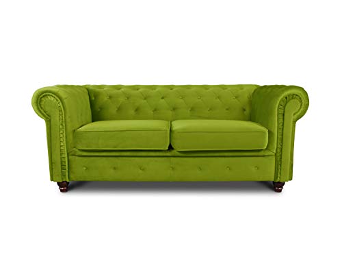 Sofa Chesterfield Asti 2-Sitzer, Couchgarnitur 2-er, Sofagarnitur, Couch mit Holzfüße, Polstersofa - Glamour Design, Velours (Hellgrün (Velvet 75)) von Sofnet