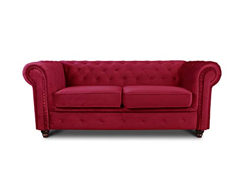Sofa Chesterfield Asti 2-Sitzer, Couchgarnitur 2-er, Sofagarnitur, Couch mit Holzfüße, Polstersofa - Glamour Design, Velours (Rot (Velvet 59)) von Sofnet