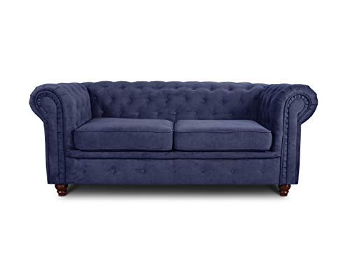 Sofa Chesterfield Asti 2-Sitzer, Couchgarnitur 2-er, Sofagarnitur, Couch mit Holzfüße, Polstersofa - Glamour Design (Blau (Capri 89)) von Sofnet