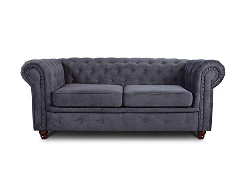 Sofa Chesterfield Asti 2-Sitzer, Couchgarnitur 2-er, Sofagarnitur, Couch mit Holzfüße, Polstersofa - Glamour Design (Graphit (Capri 16)) von Sofnet