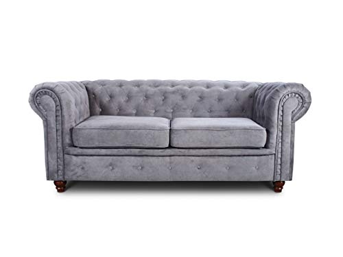 Sofa Chesterfield Asti 2-Sitzer, Couchgarnitur 2-er, Sofagarnitur, Couch mit Holzfüße, Polstersofa - Glamour Design (Grau (Capri 09)) von Sofnet