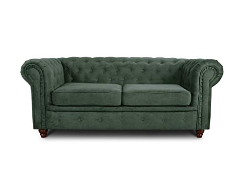 Sofa Chesterfield Asti 2-Sitzer, Couchgarnitur 2-er, Sofagarnitur, Couch mit Holzfüße, Polstersofa - Glamour Design (Grün (Capri 74)) von Sofnet