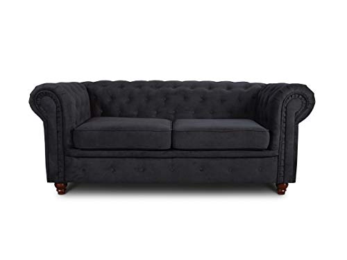 Sofa Chesterfield Asti 2-Sitzer, Couchgarnitur 2-er, Sofagarnitur, Couch mit Holzfüße, Polstersofa - Glamour Design (Schwarz (Capri 19)) von Sofnet