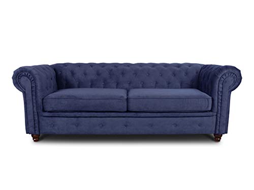 Sofa Chesterfield Asti 3-Sitzer, Couch 3-er, Glamour Design, Couchgarnitur, Sofagarnitur, Holzfüße, Polstersofa - Wohnzimmer (Blau (Capri 89)) von Sofnet