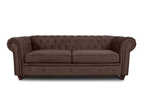 Sofa Chesterfield Asti 3-Sitzer, Couch 3-er, Glamour Design, Couchgarnitur, Sofagarnitur, Holzfüße, Polstersofa - Wohnzimmer (Braun (Capri 45)) von Sofnet