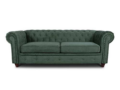 Sofa Chesterfield Asti 3-Sitzer, Couch 3-er, Glamour Design, Couchgarnitur, Sofagarnitur, Holzfüße, Polstersofa - Wohnzimmer (Grün (Capri 74)) von Sofnet