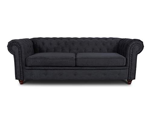 Sofa Chesterfield Asti 3-Sitzer, Couch 3-er, Glamour Design, Couchgarnitur, Sofagarnitur, Holzfüße, Polstersofa - Wohnzimmer (Schwarz (Capri 19)) von Sofnet
