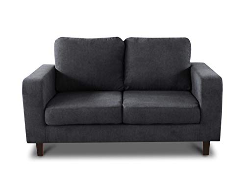 Sofa Kera 2-Sitzer - Velours Stoff, Holzfüße, Couch 2-er, Loungesofa, Sofagarnitur, Büro, Wohnzimmer (Dunkelgrau (Cosmic 97)) von Sofnet