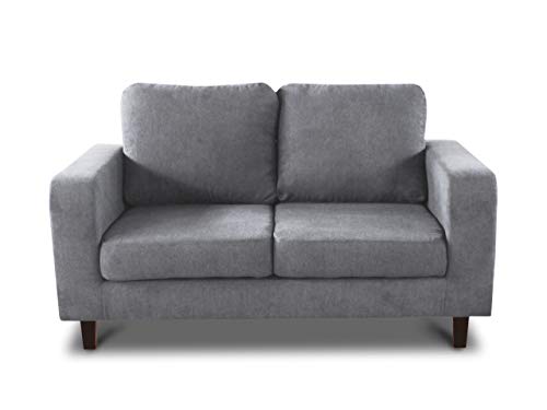 Sofa Kera 2-Sitzer - Velours Stoff, Holzfüße, Couch 2-er, Loungesofa, Sofagarnitur, Büro, Wohnzimmer (Grau (Cosmic 160)) von Sofnet