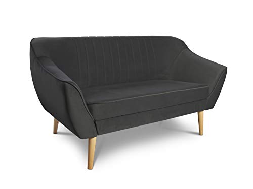 Sofa Luca 2-Sitzer - Velours Stoff, Couch 2-er, Couchgarnitur, Sofagarnitur, Polstersofa, Scandinavian Design Kollektion, Holzfüße (Graphit (Riviera 97)) von Sofnet