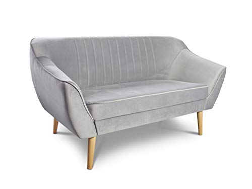 Sofa Luca 2-Sitzer - Velours Stoff, Couch 2-er, Couchgarnitur, Sofagarnitur, Polstersofa, Scandinavian Design Kollektion, Holzfüße (Grau (Riviera 91)) von Sofnet