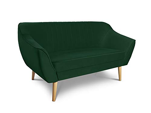 Sofa Luca 2-Sitzer - Velours Stoff, Couch 2-er, Couchgarnitur, Sofagarnitur, Polstersofa, Scandinavian Design Kollektion, Holzfüße (Grün (Riviera 38)) von Sofnet