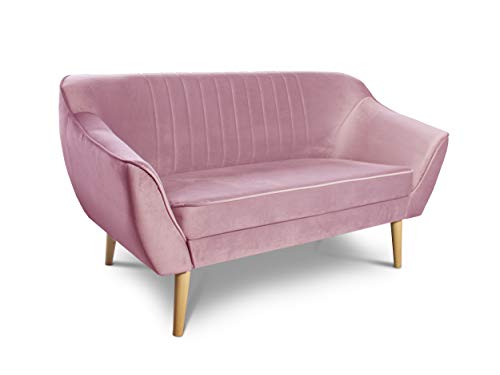 Sofa Luca 2-Sitzer - Velours Stoff, Couch 2-er, Couchgarnitur, Sofagarnitur, Polstersofa, Scandinavian Design Kollektion, Holzfüße (Rosa (Riviera 62)) von Sofnet