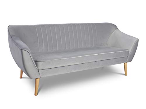 Sofa Luca 3-Sitzer, Couchgarnitur, Scandinavian Design, Couch 3-er, Sofagarnitur, Holzfüße, Polstersofa - Velours Stoff (Grau (Riviera 91)) von Sofnet