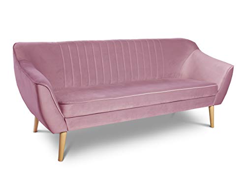 Sofa Luca 3-Sitzer, Couchgarnitur, Scandinavian Design, Couch 3-er, Sofagarnitur, Holzfüße, Polstersofa - Velours Stoff (Rosa (Riviera 62)) von Sofnet