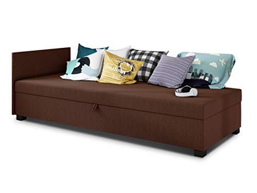 Sofa Misti II - Einzelbett, Schlafsofa mit Bettkasten, Bettsofa, Farbauswahl, Bettgestell, Komfortbett, Bett für Jugendzimmer, Schlafmöbel (Braun (Lux 12)) von Sofnet