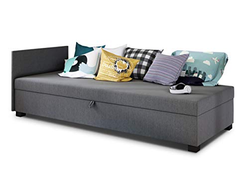 Sofa Misti II - Einzelbett, Schlafsofa mit Bettkasten, Bettsofa, Farbauswahl, Bettgestell, Komfortbett, Bett für Jugendzimmer, Schlafmöbel (Grau (Lux 05)) von Sofnet