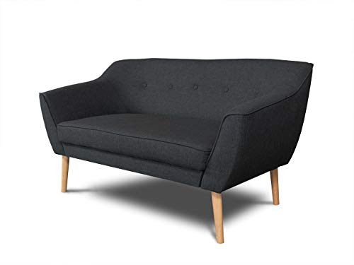 Sofa Scandi 2-Sitzer, Scandinavian Design Kollektion, Holzfüße, Couch 2-er, Couchgarnitur, Sofagarnitur, Polstersofa - Wohnzimmer (Schwarz (Sawana 14)) von Sofnet