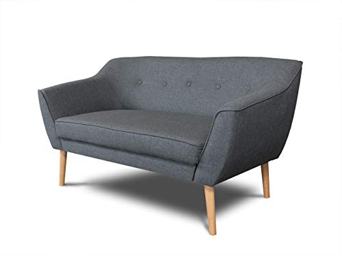 Sofa Scandi 2-Sitzer, Scandinavian Design Kollektion, Holzfüße, Couch 2-er, Couchgarnitur, Sofagarnitur, Polstersofa - Wohnzimmer (Dunkelgrau (Sawana 05)) von Sofnet