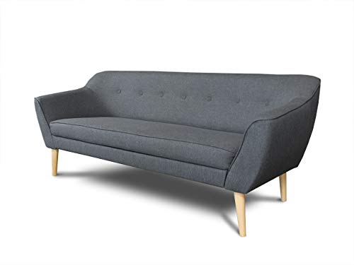 Sofa Scandi 3-Sitzer, Scandinavian Design, Couch 3-er, Couchgarnitur, Sofagarnitur, Holzfüße, Polstersofa - Wohnzimmer (Dunkelgrau (Sawana 05)) von Sofnet