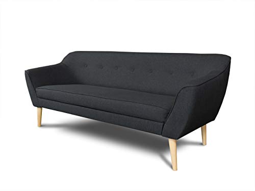 Sofa Scandi 3-Sitzer, Scandinavian Design, Couch 3-er, Couchgarnitur, Sofagarnitur, Holzfüße, Polstersofa - Wohnzimmer (Schwarz (Sawana 14)) von Sofnet