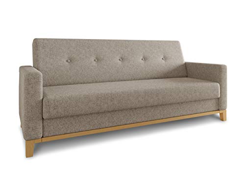 Sofa Wood mit Schlaffunktion - Schlafsofa mit Bettkasten, Bettsofa, Massivholz, Polstersofa mit Holzfüße, Couchgarnitur, Couch (Beige (Twist 02)) von Sofnet