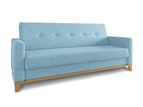 Sofa Wood mit Schlaffunktion - Schlafsofa mit Bettkasten, Bettsofa, Massivholz, Polstersofa mit Holzfüße, Couchgarnitur, Couch (Blau (Twist 17)) von Sofnet