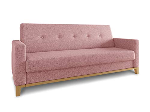 Sofa Wood mit Schlaffunktion - Schlafsofa mit Bettkasten, Bettsofa, Massivholz, Polstersofa mit Holzfüße, Couchgarnitur, Couch (Pink (Twist 16)) von Sofnet