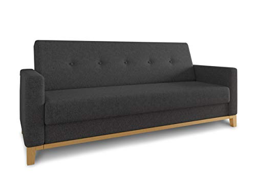 Sofa Wood mit Schlaffunktion - Schlafsofa mit Bettkasten, Bettsofa, Massivholz, Polstersofa mit Holzfüße, Couchgarnitur, Couch (Schwarz (Twist 23)) von Sofnet