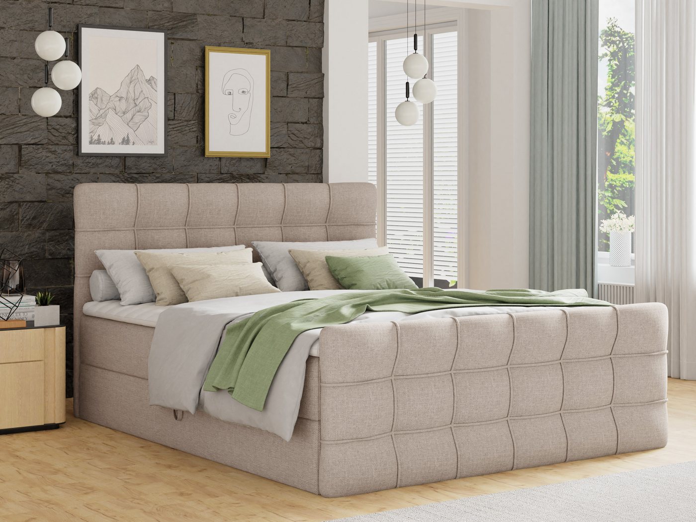 Sofnet Boxbett Best Lux (mit zwei Bettkästen, Bonell-Matratze und Topper), Doppelbett, Polsterbett mit Kopfteil und Fußteil, Boxspringbett von Sofnet