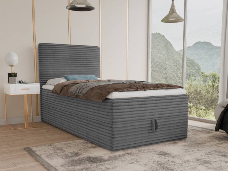 Sofnet Boxbett Mollo Mini (großer Bettkasten, Bonell-Matratze und Topper), Einzelbett, Polsterbett mit Kopfteil, Boxspringbett, Cordstoff von Sofnet