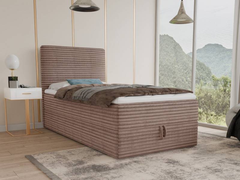 Sofnet Boxbett Mollo Mini (großer Bettkasten, Bonell-Matratze und Topper), Einzelbett, Polsterbett mit Kopfteil, Boxspringbett, Cordstoff von Sofnet