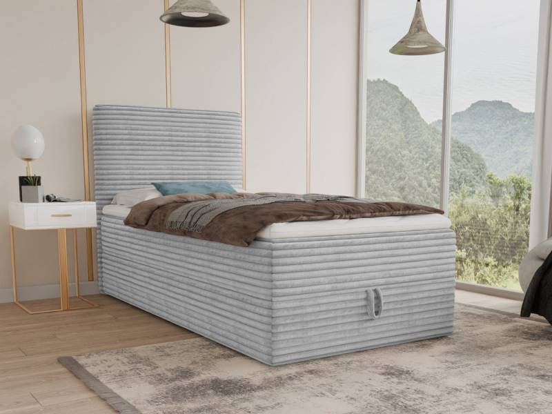 Sofnet Boxbett Mollo Mini (großer Bettkasten, Bonell-Matratze und Topper), Einzelbett, Polsterbett mit Kopfteil, Boxspringbett, Cordstoff von Sofnet