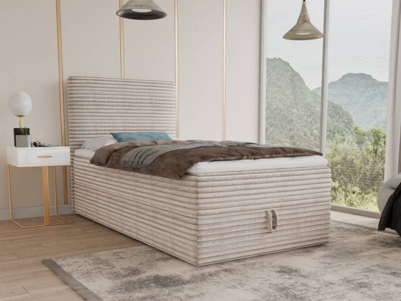 Sofnet Boxbett Mollo Mini (großer Bettkasten, Bonell-Matratze und Topper), Einzelbett, Polsterbett mit Kopfteil, Boxspringbett, Cordstoff von Sofnet