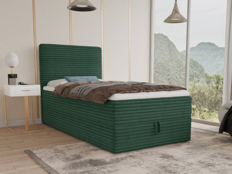 Sofnet Boxbett Mollo Mini (großer Bettkasten, Bonell-Matratze und Topper), Einzelbett, Polsterbett mit Kopfteil, Boxspringbett, Cordstoff von Sofnet