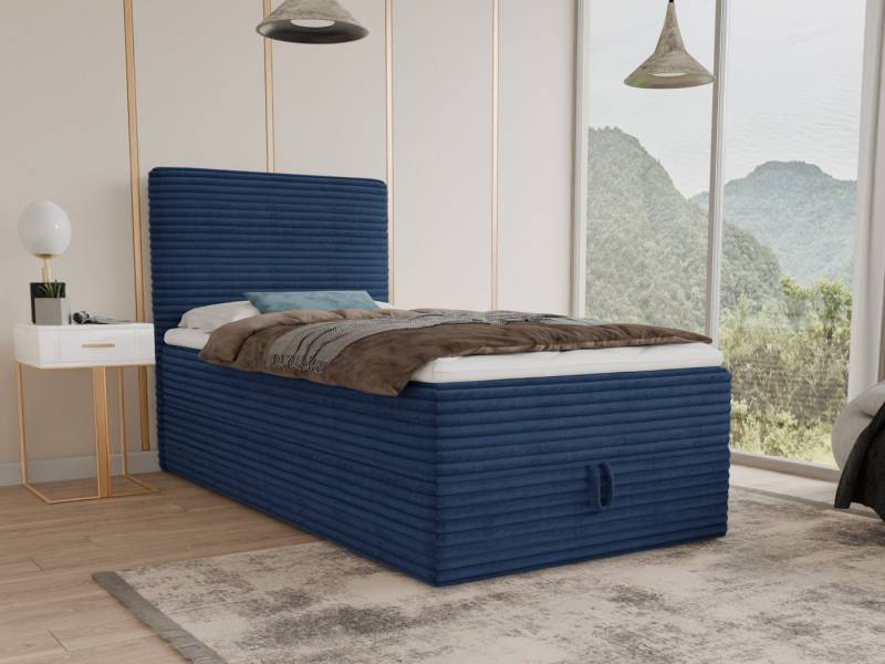 Sofnet Boxbett Mollo Mini (großer Bettkasten, Bonell-Matratze und Topper), Einzelbett, Polsterbett mit Kopfteil, Boxspringbett, Cordstoff von Sofnet