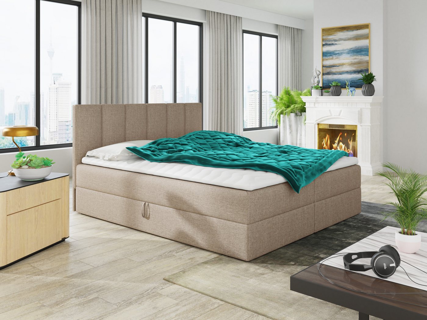 Sofnet Boxbett Star (mit zwei Bettkästen, Bonell-Matratze und Topper), Doppelbett, Polsterbett mit Kopfteil, Boxspringbett von Sofnet
