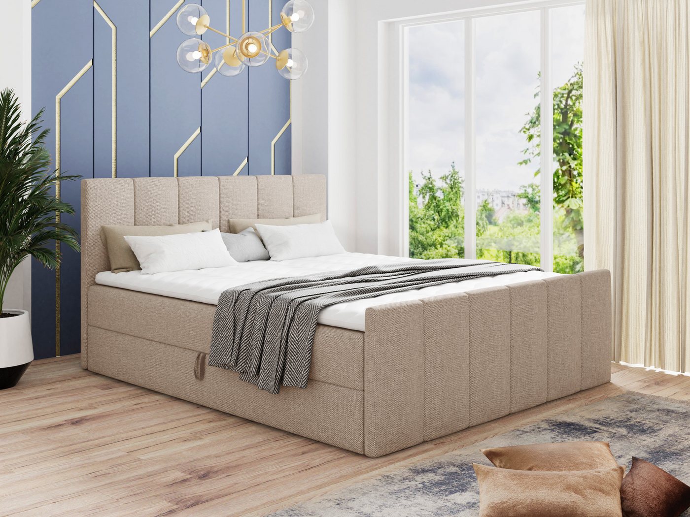 Sofnet Boxbett Star Lux (mit zwei Bettkästen, Bonell-Matratze und Topper), Doppelbett, Polsterbett mit Kopfteil und Fußteil, Boxspringbett von Sofnet