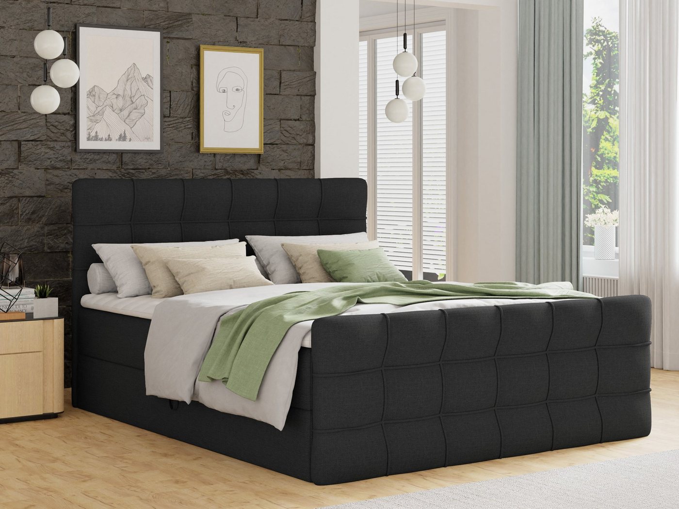 Sofnet Boxbett Best Lux (mit zwei Bettkästen, Bonell-Matratze und Topper), Doppelbett, Polsterbett mit Kopfteil und Fußteil, Boxspringbett von Sofnet