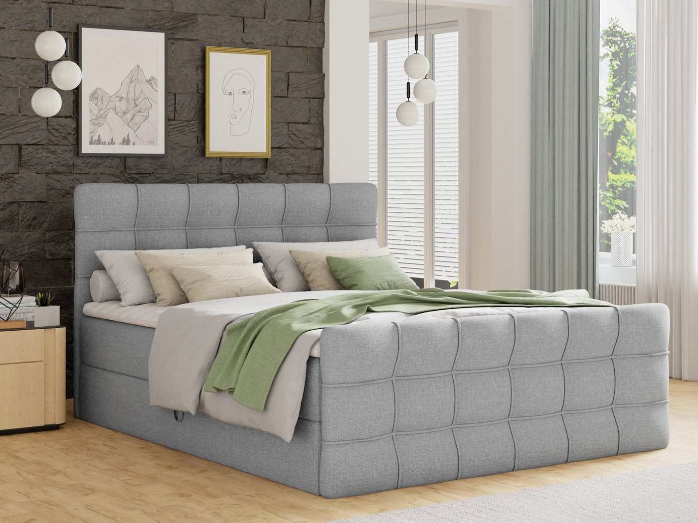 Sofnet Boxbett Best Lux (mit zwei Bettkästen, Bonell-Matratze und Topper), Doppelbett, Polsterbett mit Kopfteil und Fußteil, Boxspringbett von Sofnet