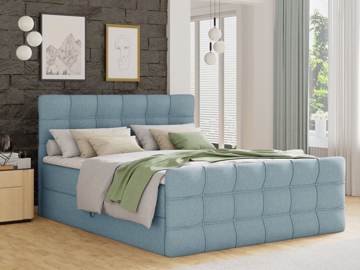 Sofnet Boxspringbett Best Lux (mit zwei Bettkasten, Bonell-Matratze und Topper), Doppelbett, Polsterbett mit Kopfteil und Fußteil von Sofnet