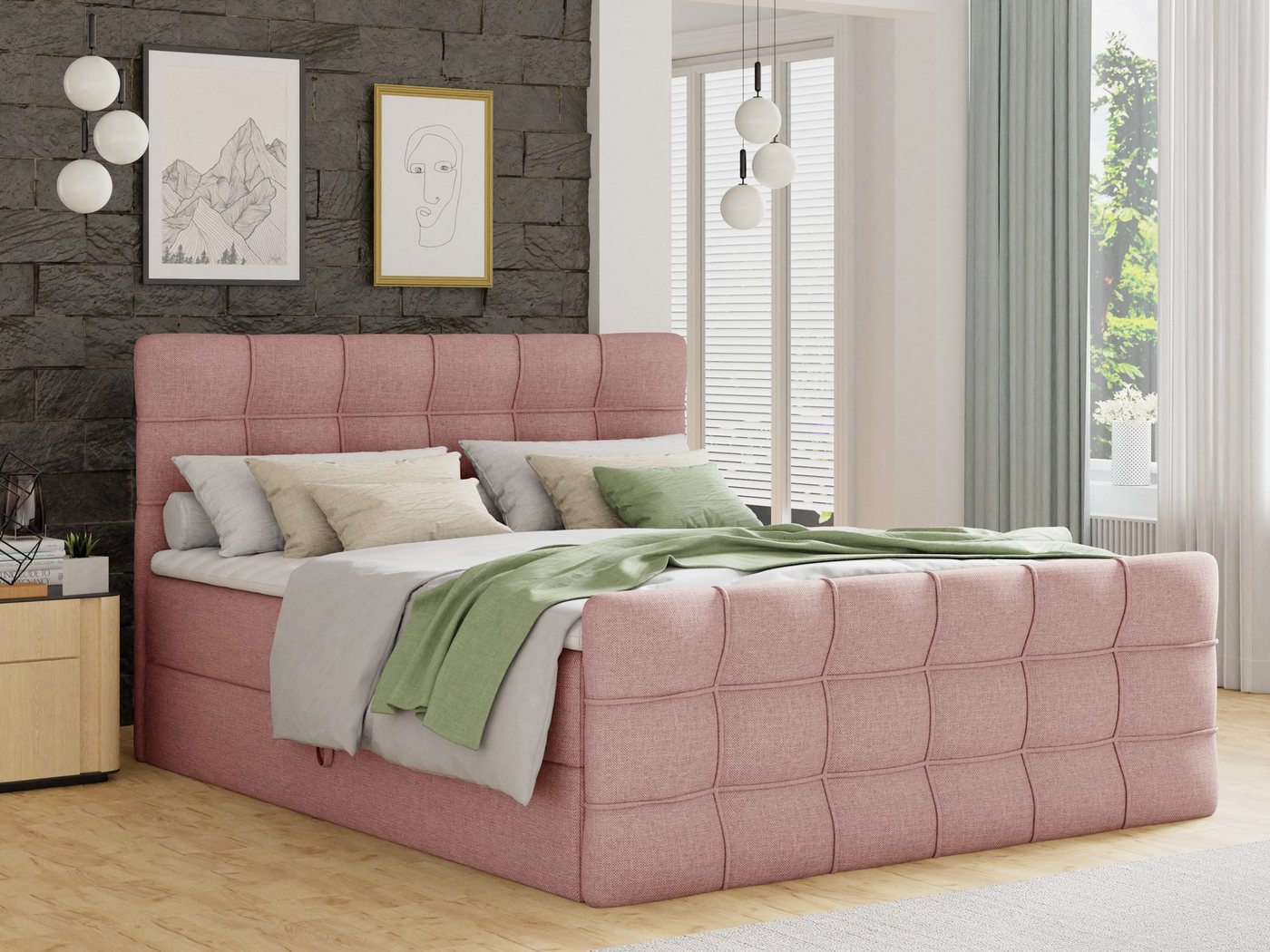 Sofnet Boxbett Best Lux (mit zwei Bettkästen, Bonell-Matratze und Topper), Doppelbett, Polsterbett mit Kopfteil und Fußteil, Boxspringbett von Sofnet