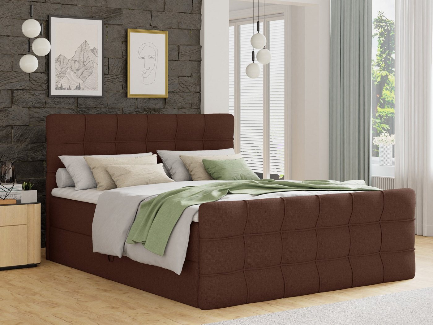 Sofnet Boxspringbett Best Lux (mit zwei Bettkasten, Bonell-Matratze und Topper), Doppelbett, Polsterbett mit Kopfteil und Fußteil von Sofnet