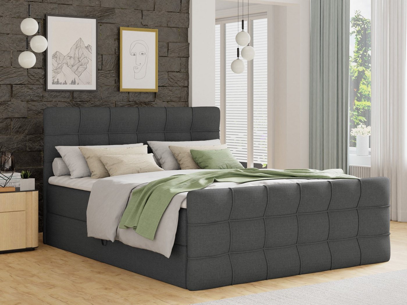 Sofnet Boxspringbett Best Lux (mit zwei Bettkasten, Bonell-Matratze und Topper), Doppelbett, Polsterbett mit Kopfteil und Fußteil von Sofnet